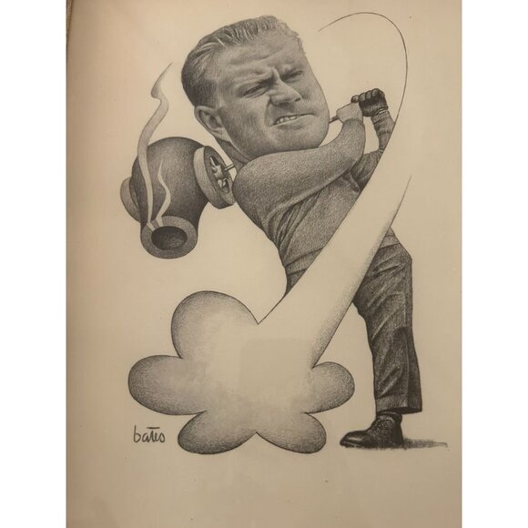 Golfer Caricature Print By Cartoonist Bill Bates In White Wooden Frame - Picture 1 of 7